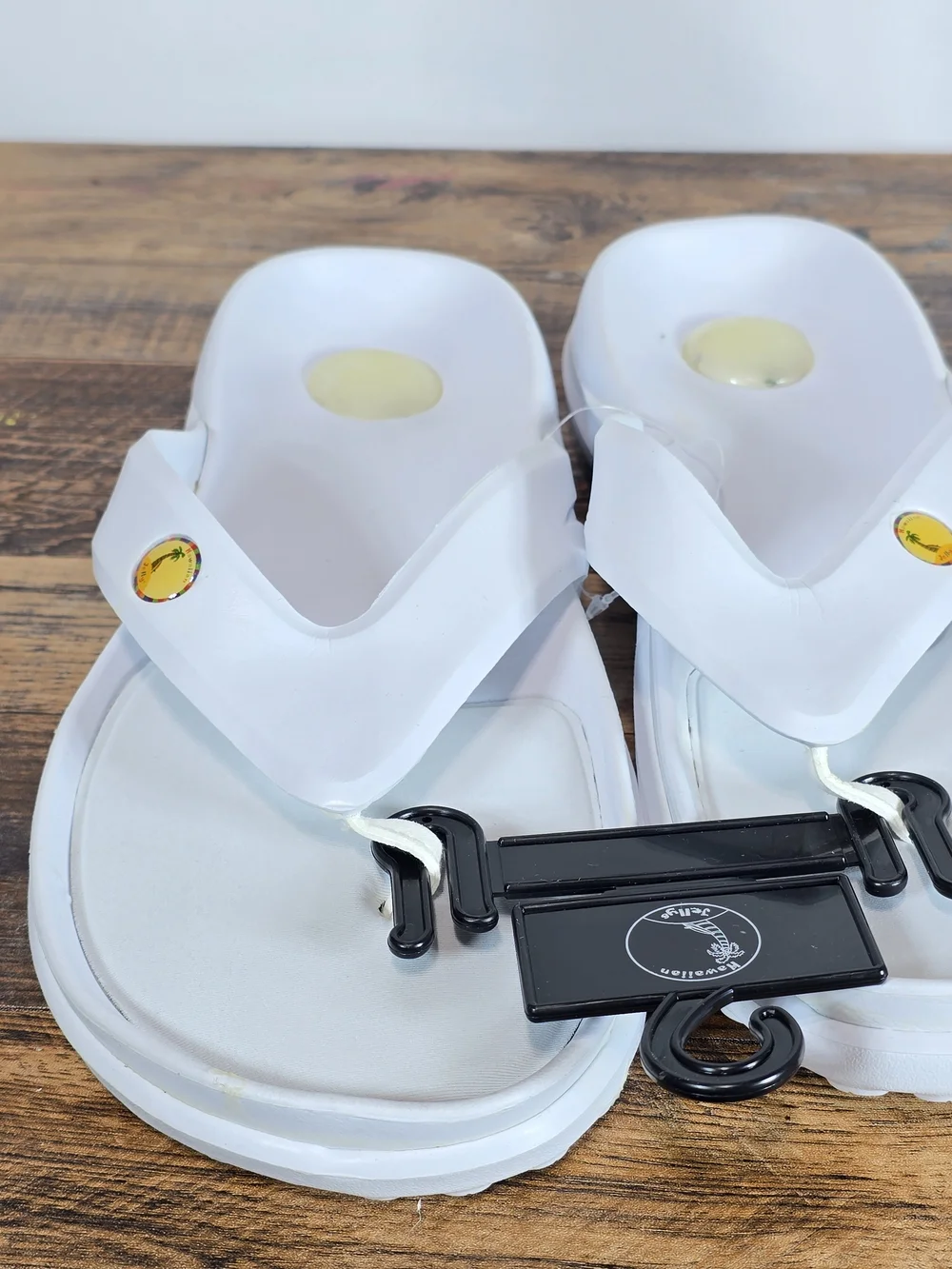 White Men's Comfy Flip Flops with Yellow Accent Size 9